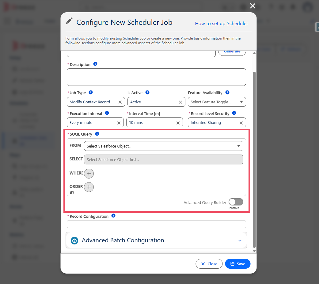 Step configuration window and type dropdown