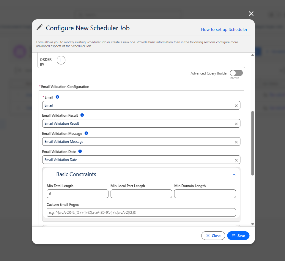 Email Validation Scheduler Job Validation Section 1