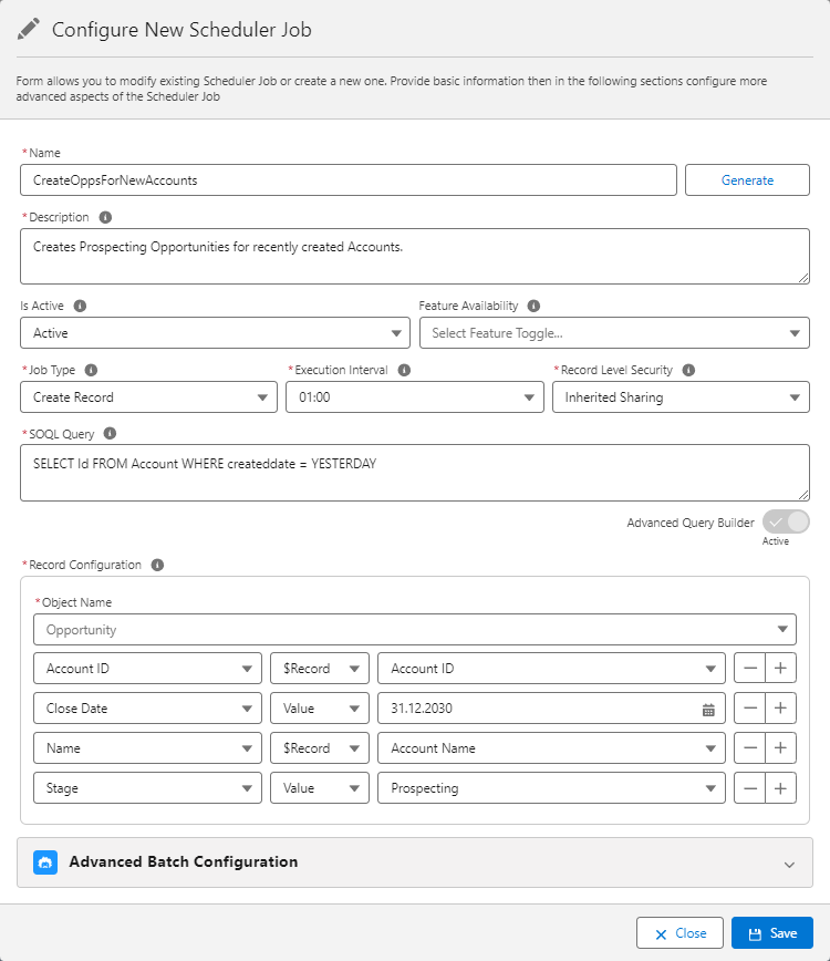 Create Record Scheduler Job